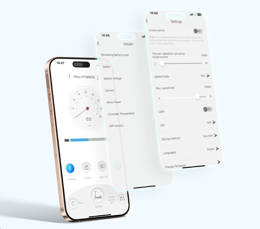 Hiboy app controlling the S2 electric scooter
