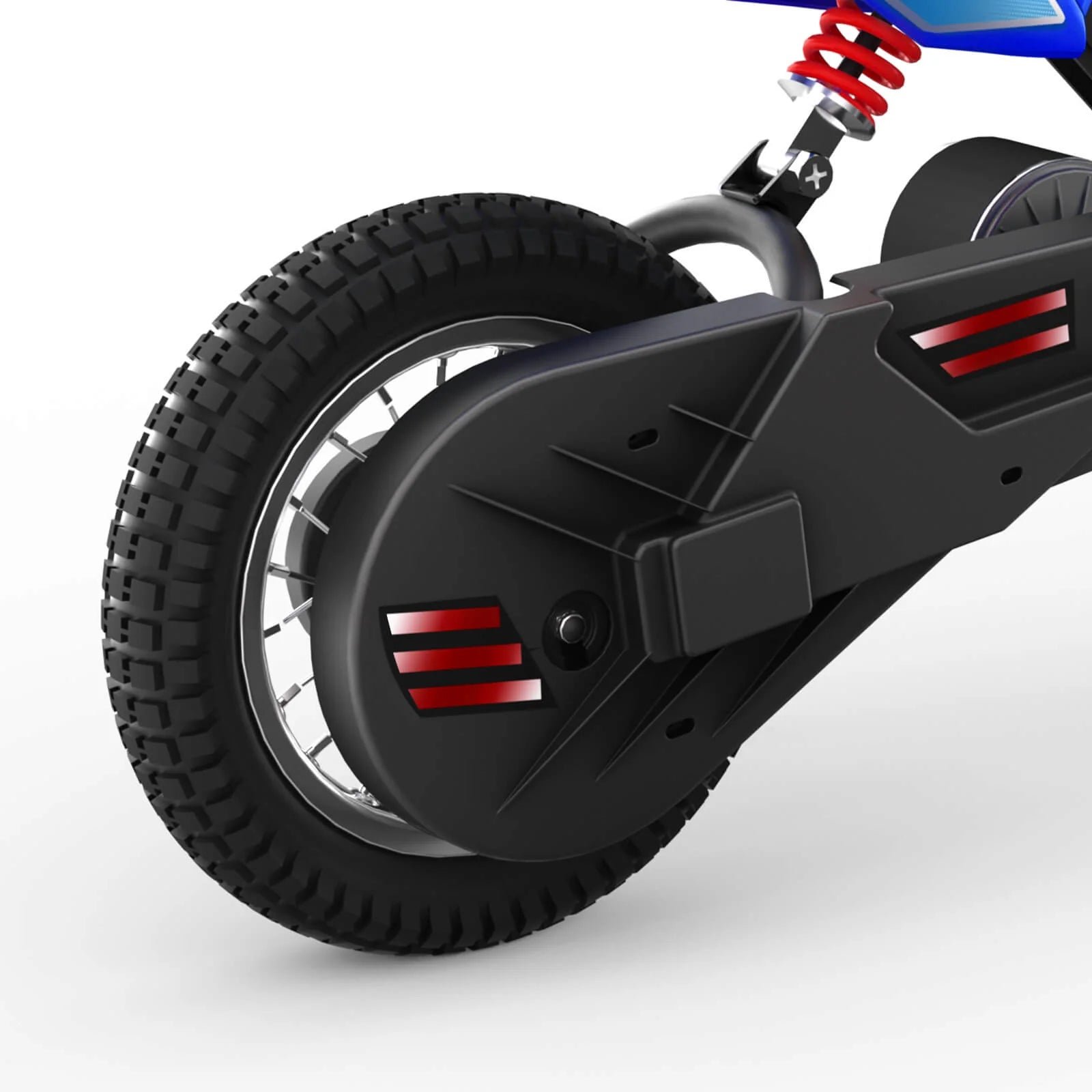 Close view of the rear wheel and mechanical disc brake on the Hiboy DK1 electric dirt bike