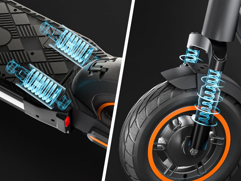 Front suspension arm and spring on a Hiboy MAX Pro electric scooter