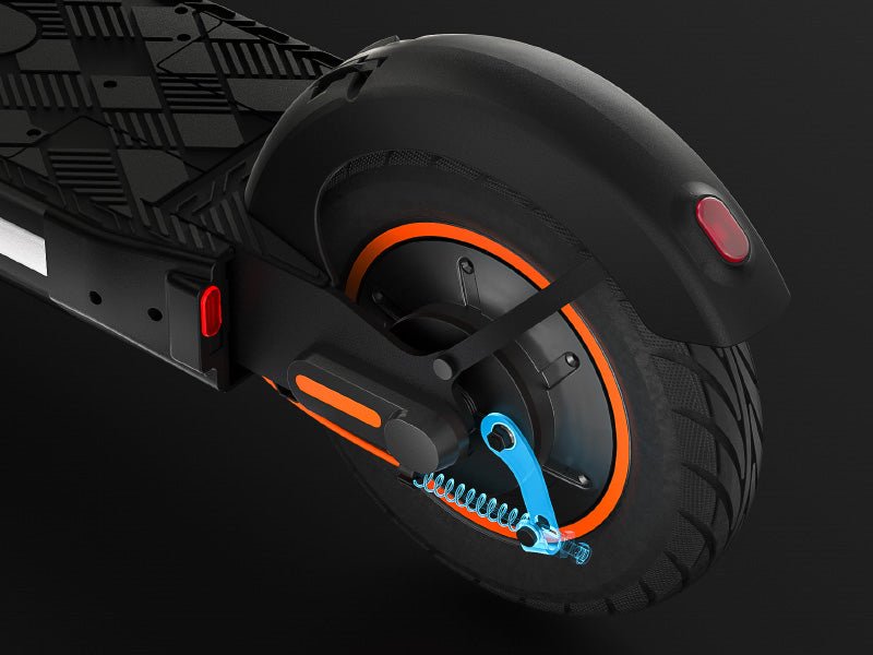 Rear wheel, fender and brake of a Hiboy MAX Pro electric scooter