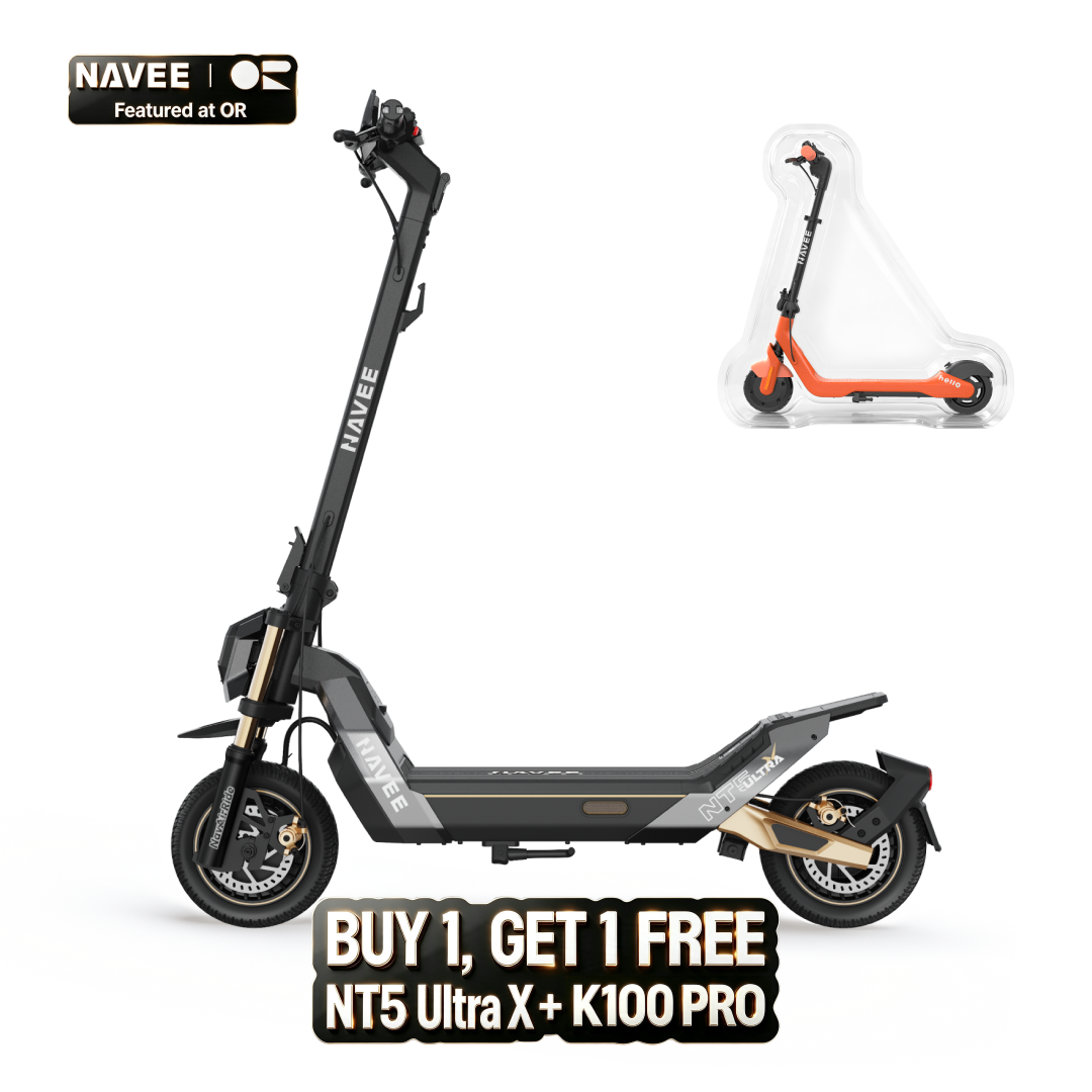 NAVEE NT5 Ultra X dual-motor electric scooter in side profile with 10.5-inch tubeless tires
