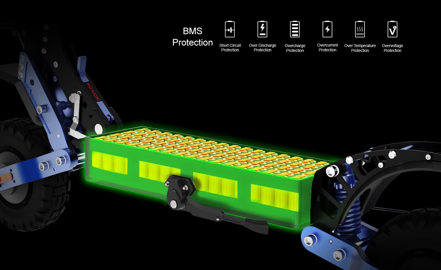 Nanrobot D4+MAX battery glowing green with six BMS protection layers listed