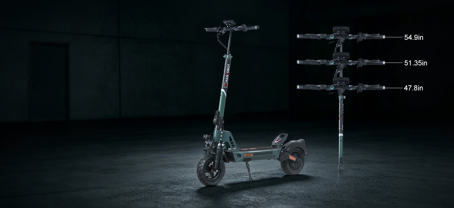 Nanrobot G1 adjustable stem shown at its three heights
