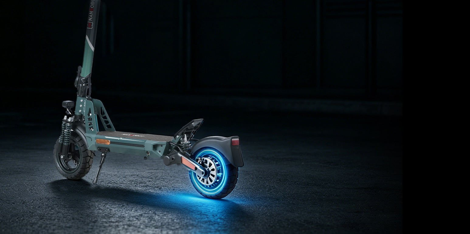 Nanrobot G1 rear wheel and motor glowing blue