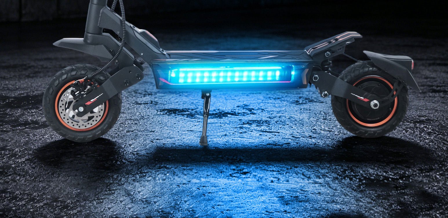 Nanrobot G2 deck light strip glowing blue over its battery bay