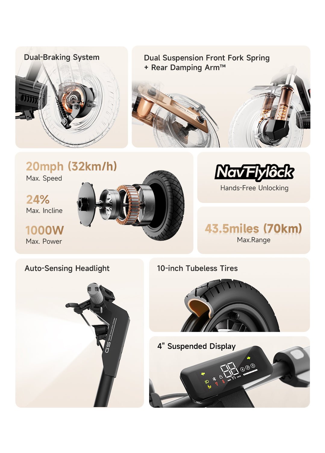 NAVEE G5 Max electric scooter, product photograph by NAVEE
