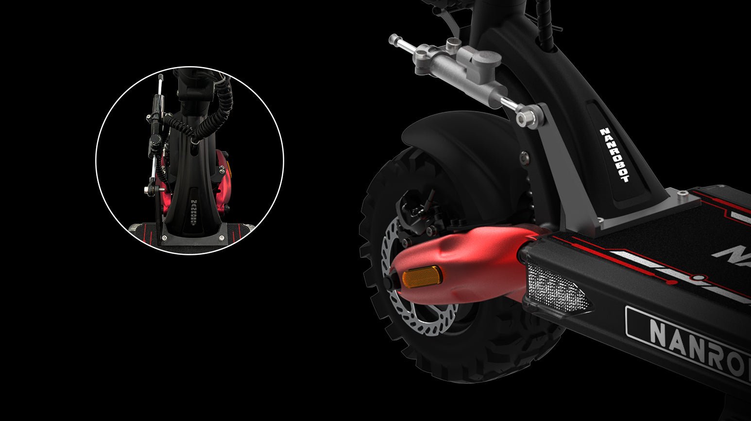Nanrobot LS7+ steering damper mounted at the stem, folded and standing views