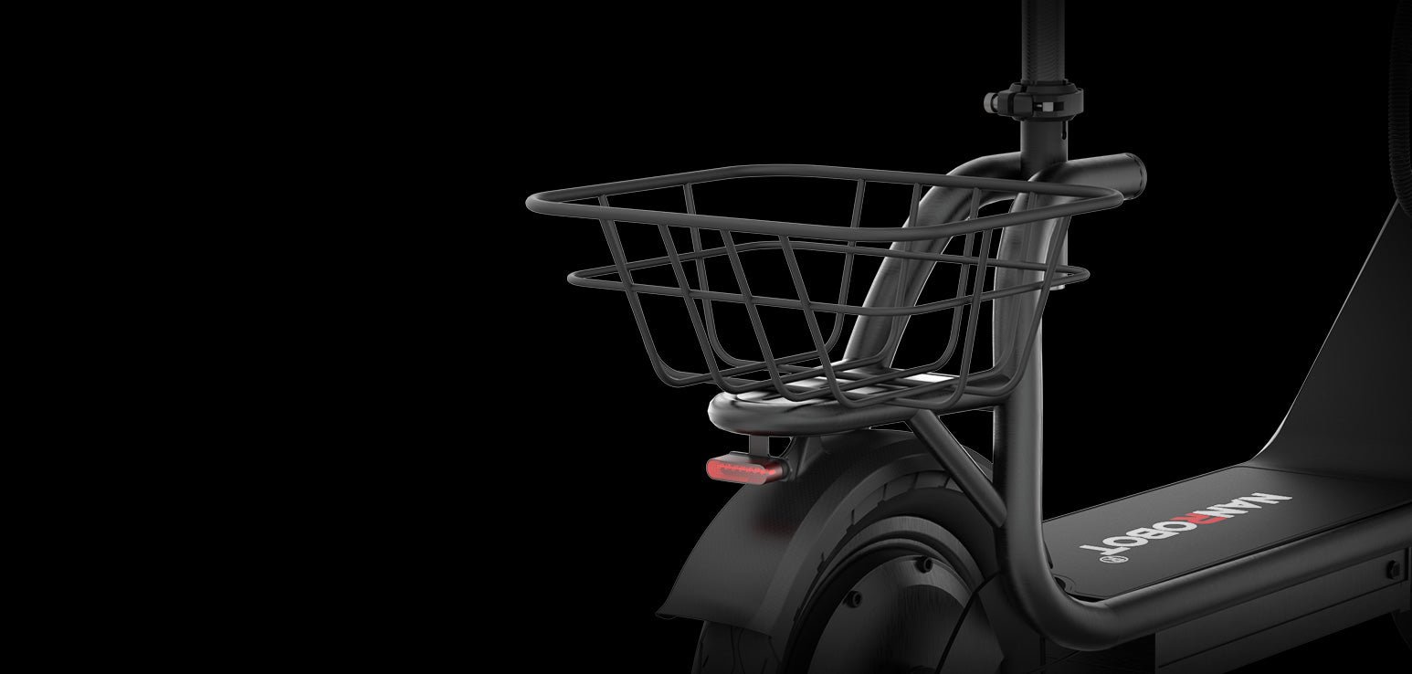 Close-up of the Nanrobot M5 rear storage basket and tail light