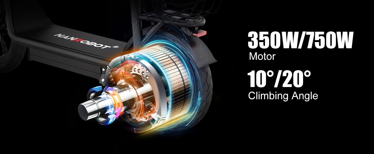 Cutaway of the Nanrobot M5 rear hub motor with 350W/750W and climbing angles