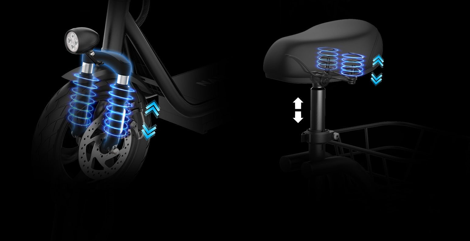 Nanrobot M5 front fork springs and sprung height-adjustable saddle