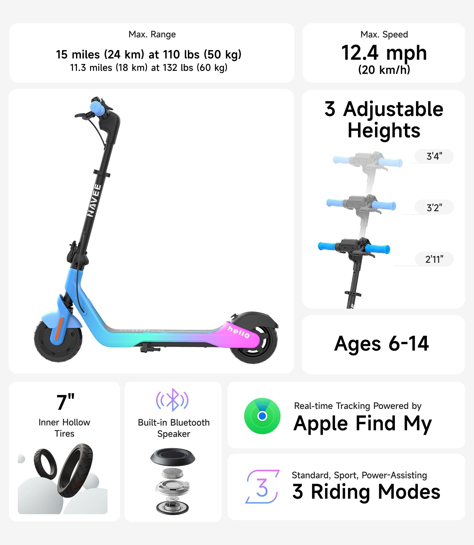 NAVEE K100 Max | Smart Kids Electric Scooter with Find My - Image 5