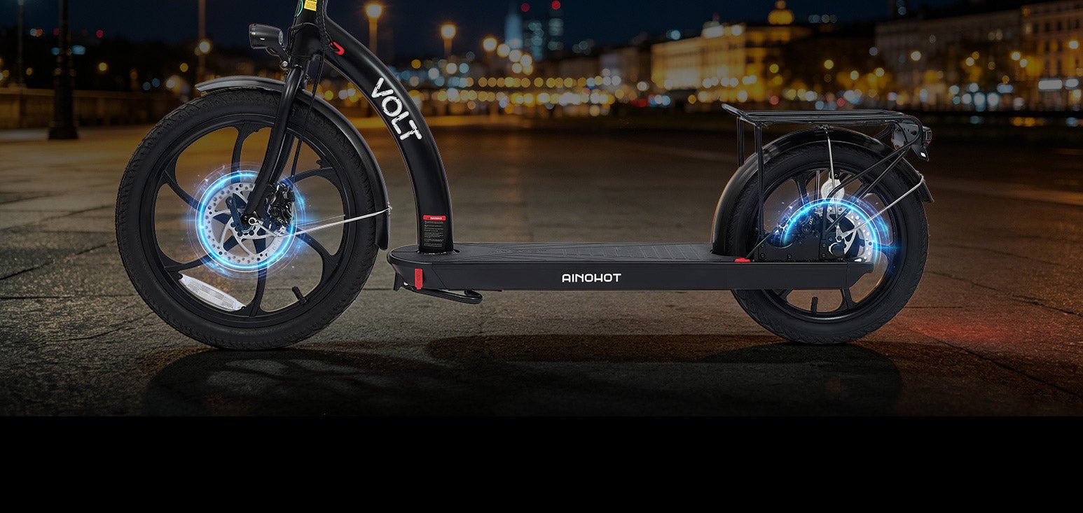 AINOHOT VOLT with both disc brakes glowing blue, side view