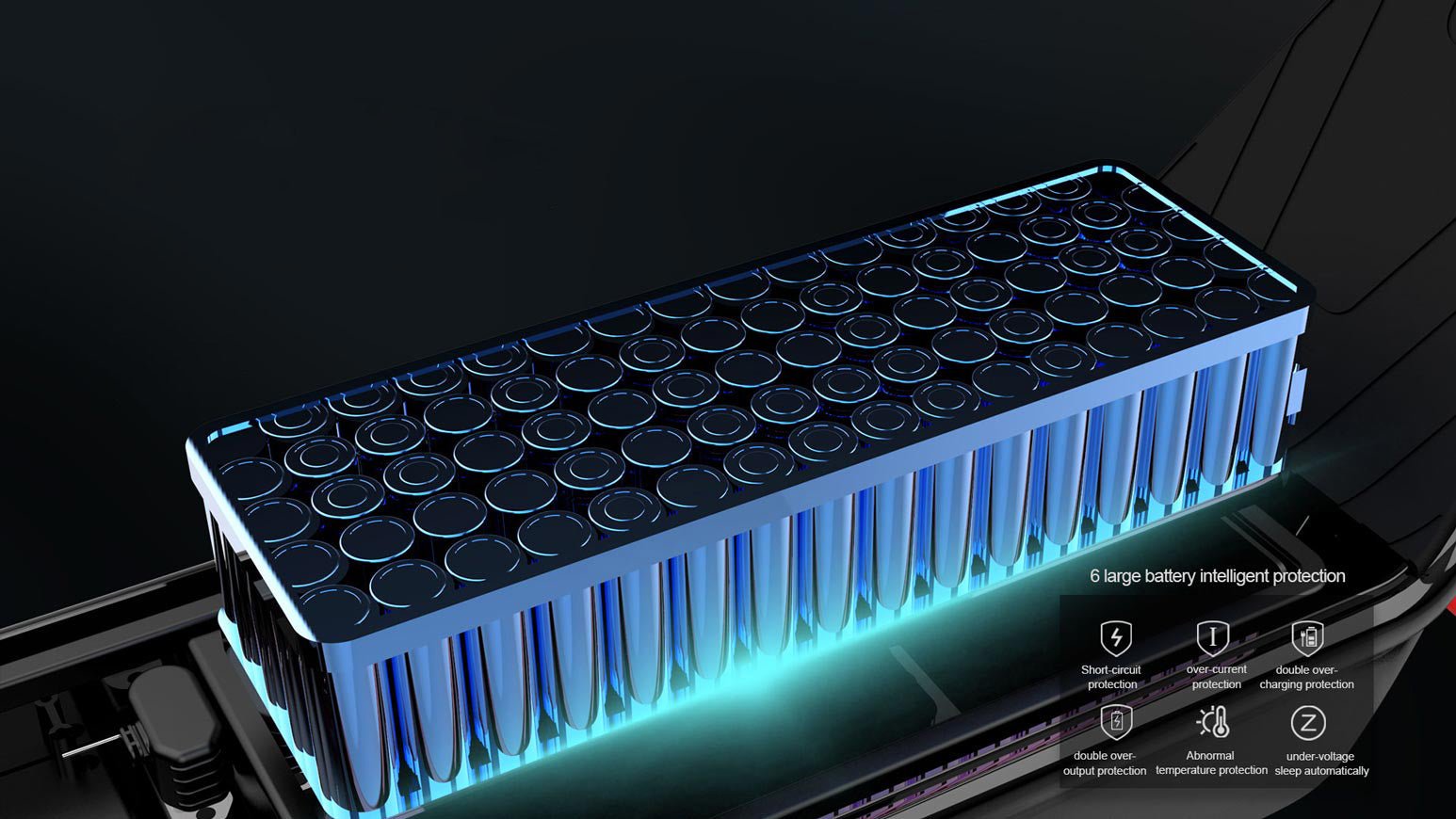 Nanrobot X10 battery pack render with intelligent protection callouts