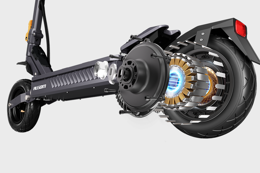 Cutaway view of the Ausom Gosoul 2 electric scooter rear hub motor showing the copper windings