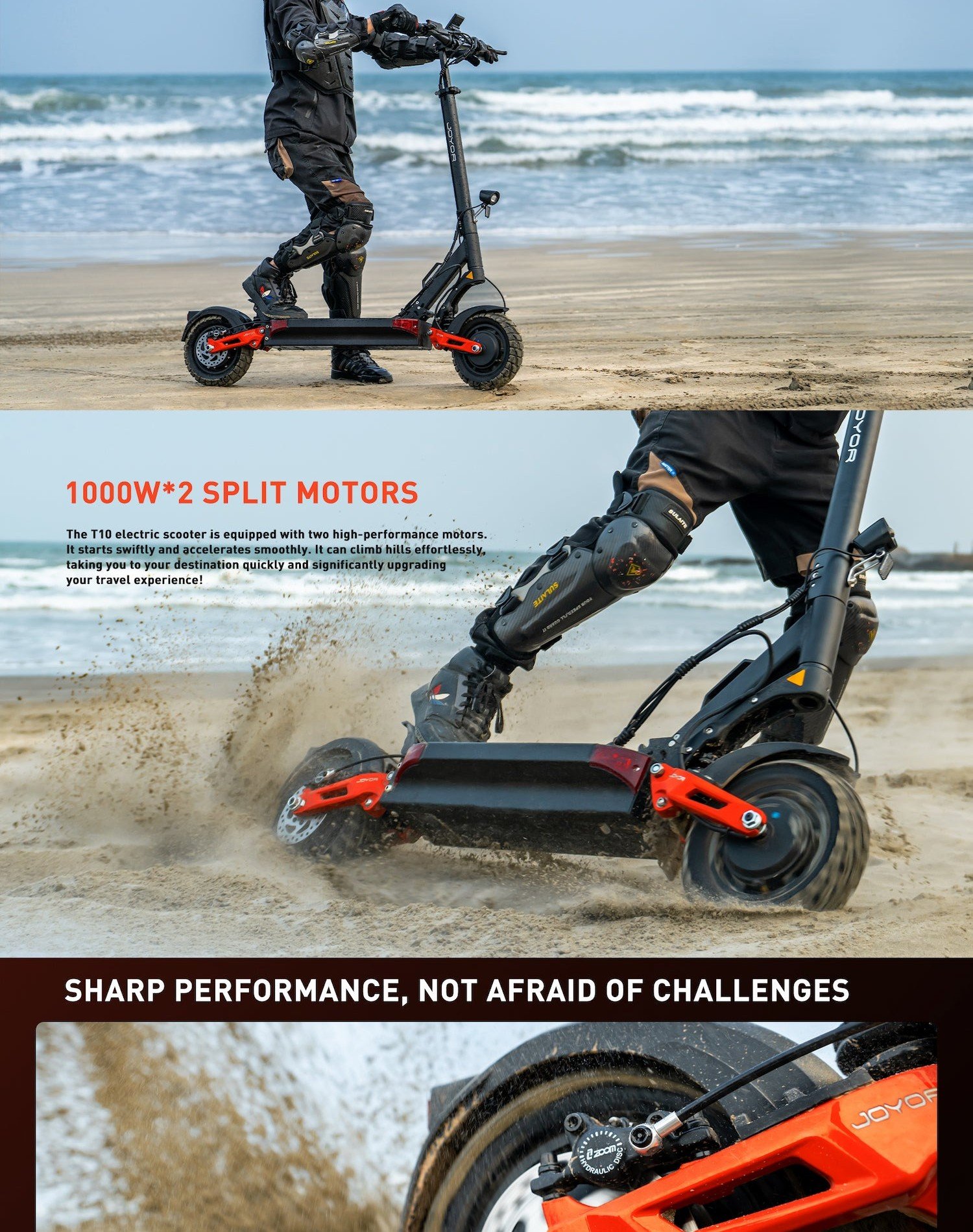 Joyor's official T10 presentation: split motors riding on sand