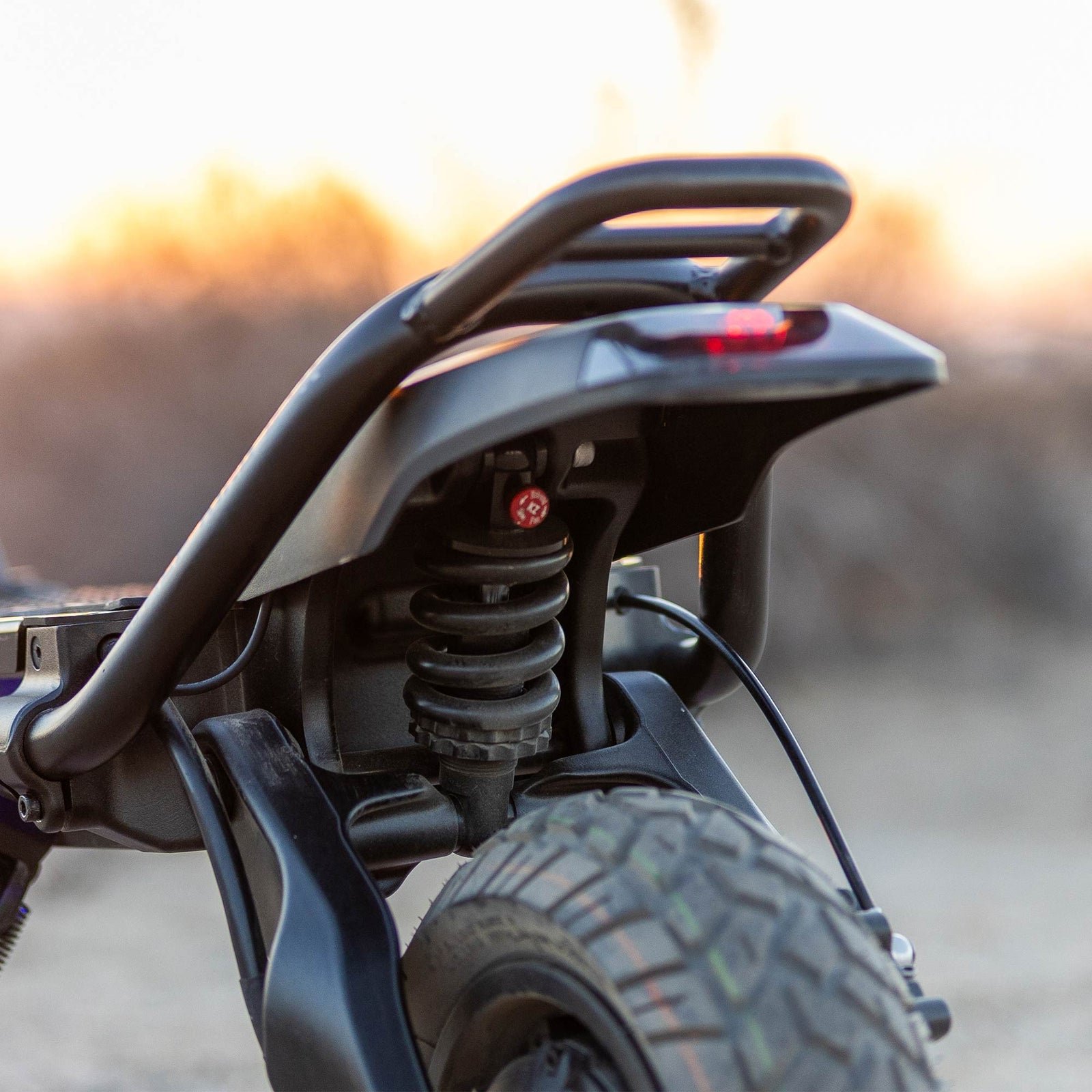 Rear dual shock suspension of the Kaabo King GTR electric scooter