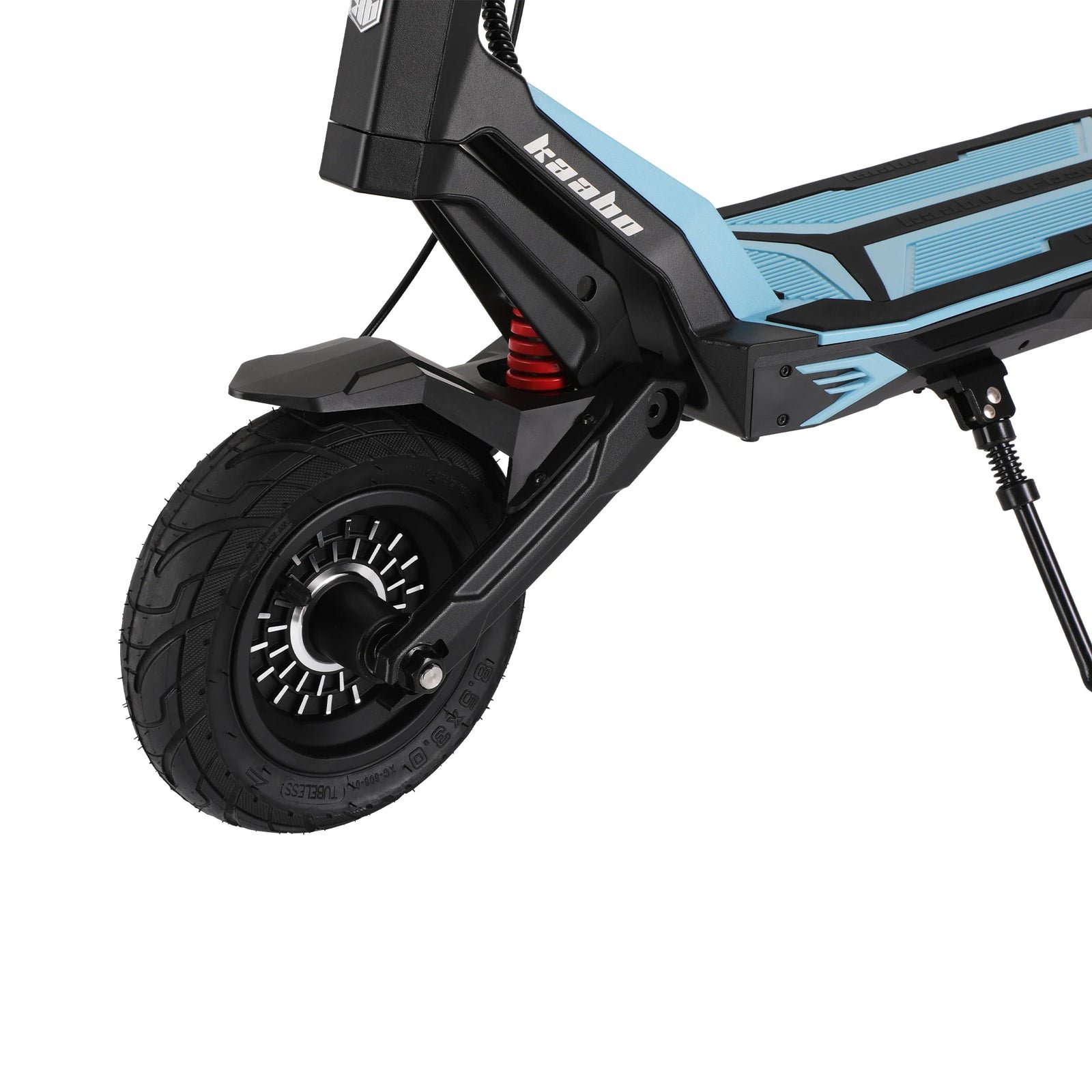 Front wheel and spring suspension of the Kaabo Urban electric scooter