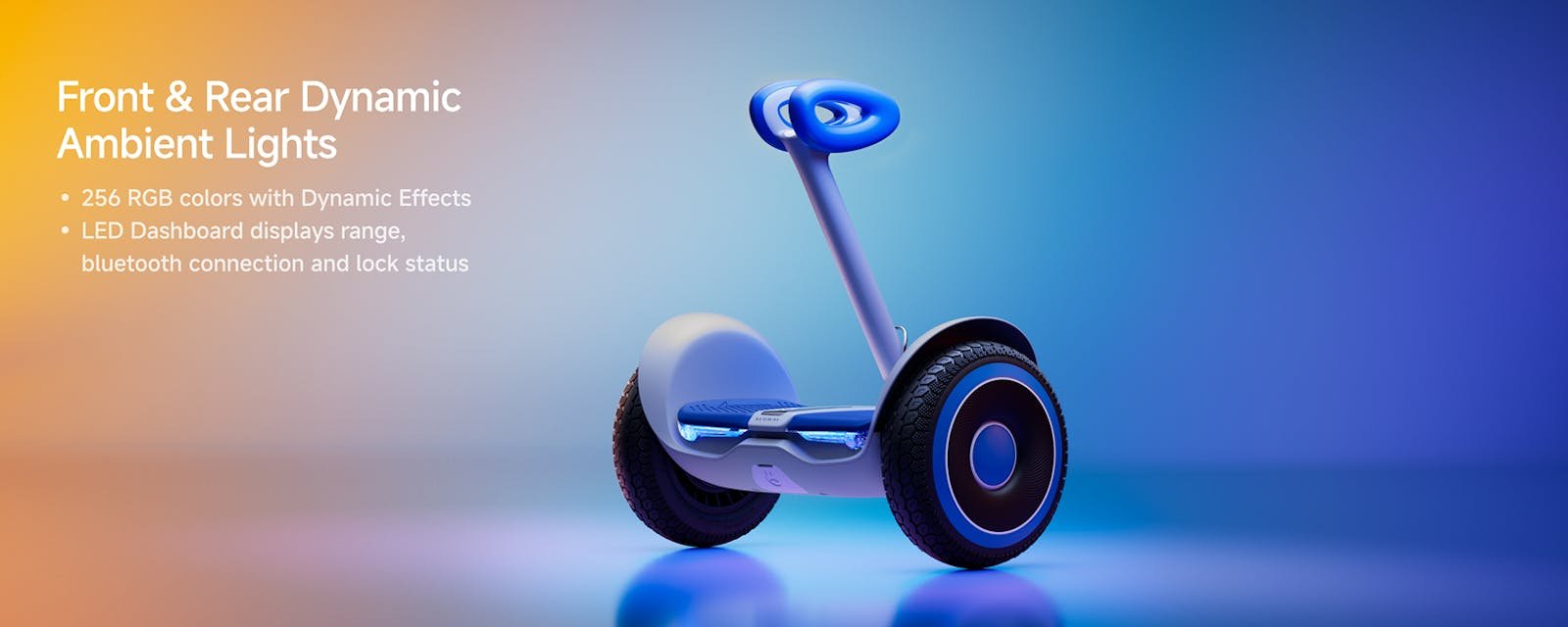 The dynamic ambient lighting on the Segway Ninebot S2 Kids self-balancing electric scooter