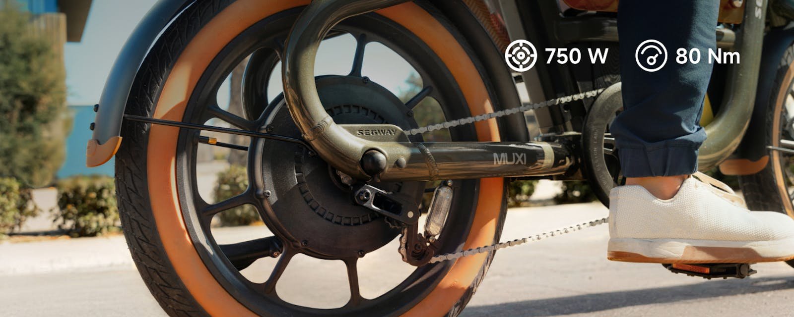 The direct-drive rear hub motor on the Segway MUXI cargo electric bike
