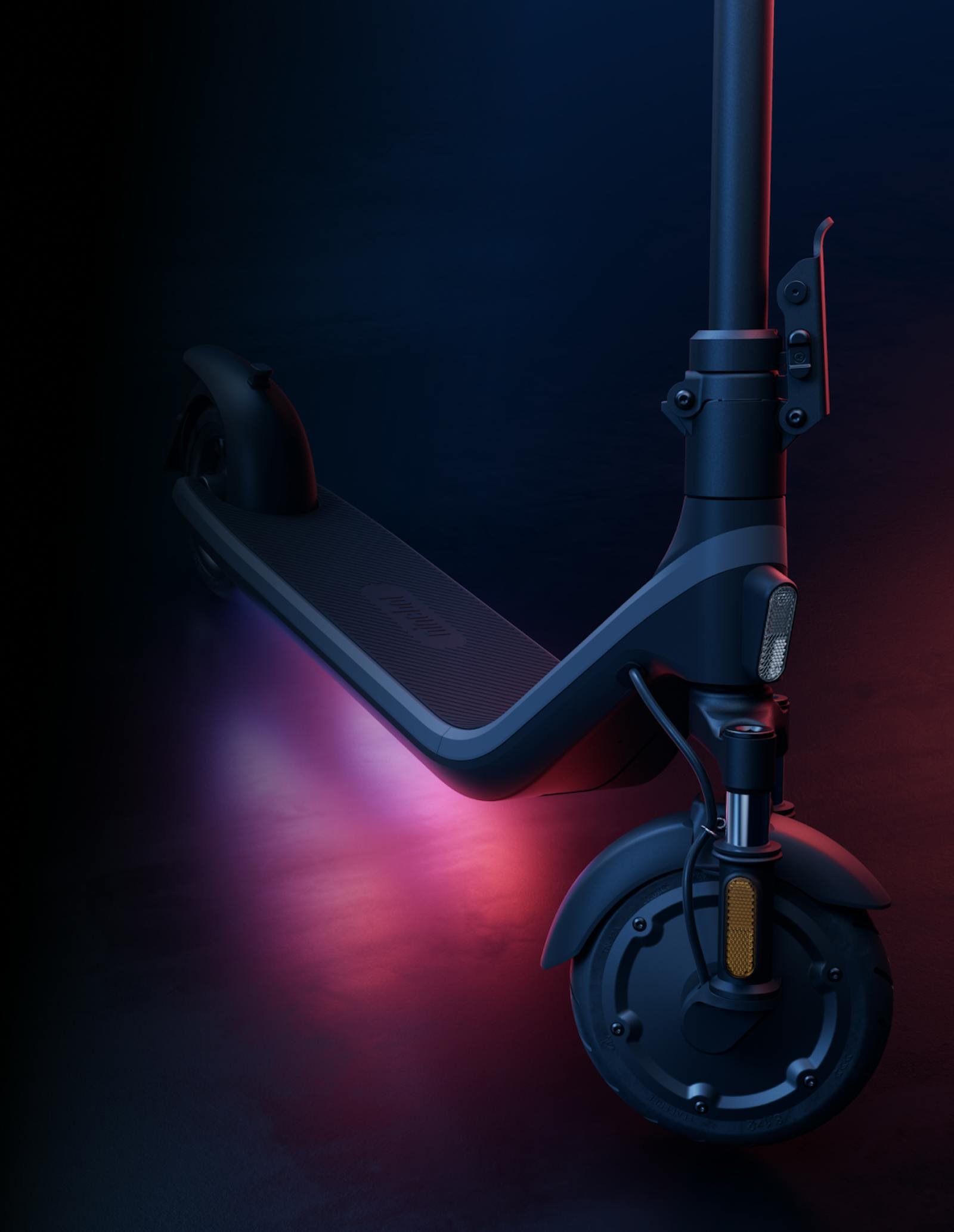 RGB ambient lighting on the Segway E2 Plus II electric scooter