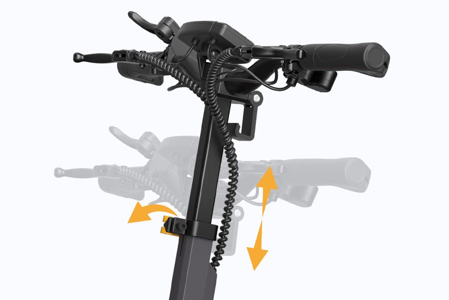Diagram of the Ausom L1 electric scooter handlebar adjusting through its height range