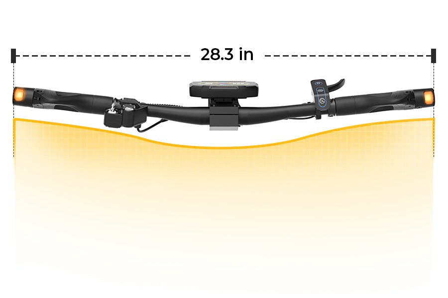 Measured front view of the Ausom K20 Pro dual motor e-scooter's 28.3 inch swallow-shaped handlebar