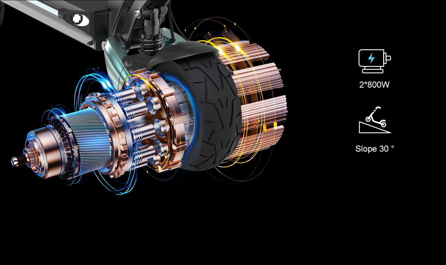 Exploded view of the Nanrobot Lightning Pro 800W hub motor with 30-degree slope rating