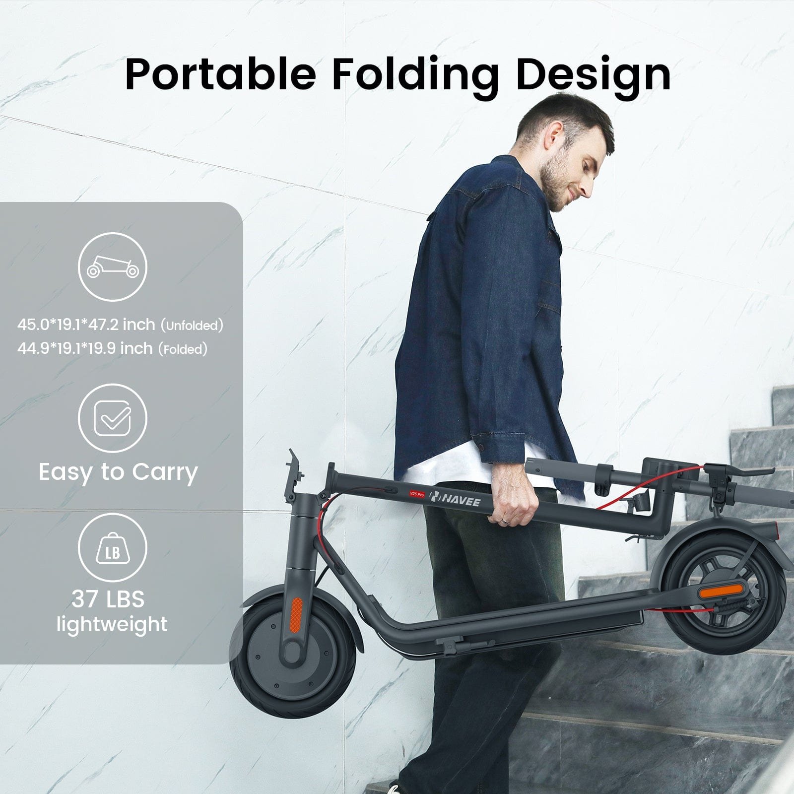 NAVEE V25 Pro Electric Scooter | Rotatable Handlebar | 20mph Max Speed | 600W | Smart App - Image 8