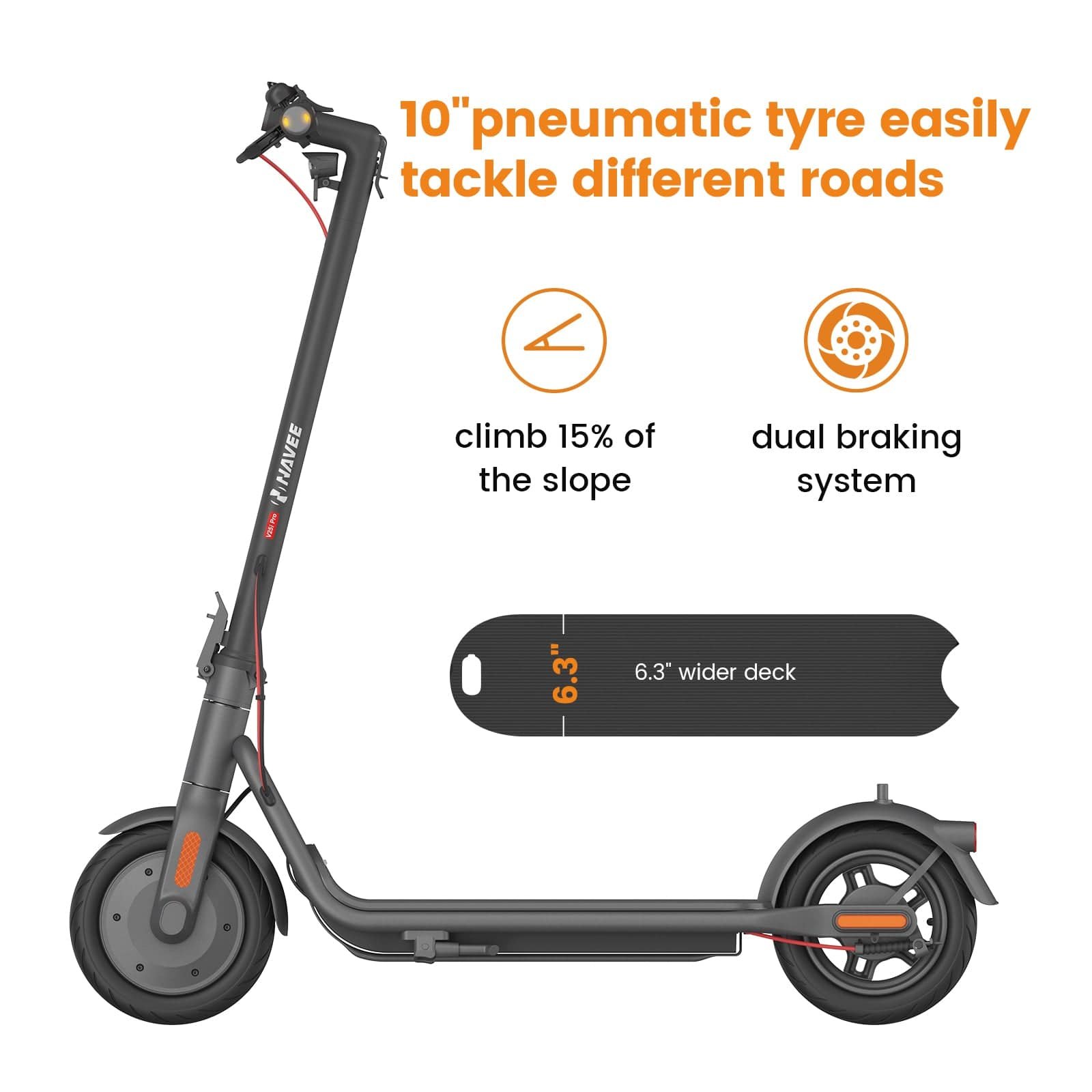 NAVEE V25 Pro Electric Scooter | Rotatable Handlebar | 20mph Max Speed | 600W | Smart App - Image 10