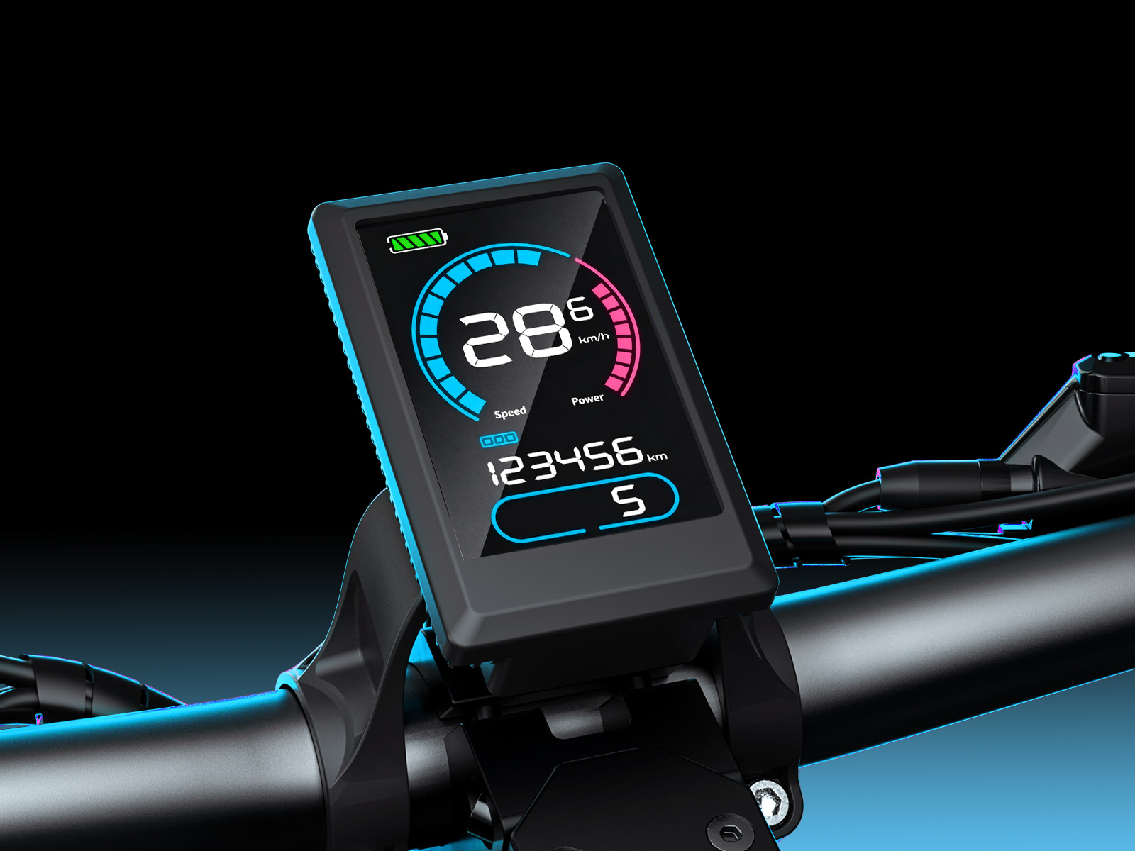 The 3.5-inch colour display on the Hiboy TITAN PRO reading 28 with battery and mode indicators