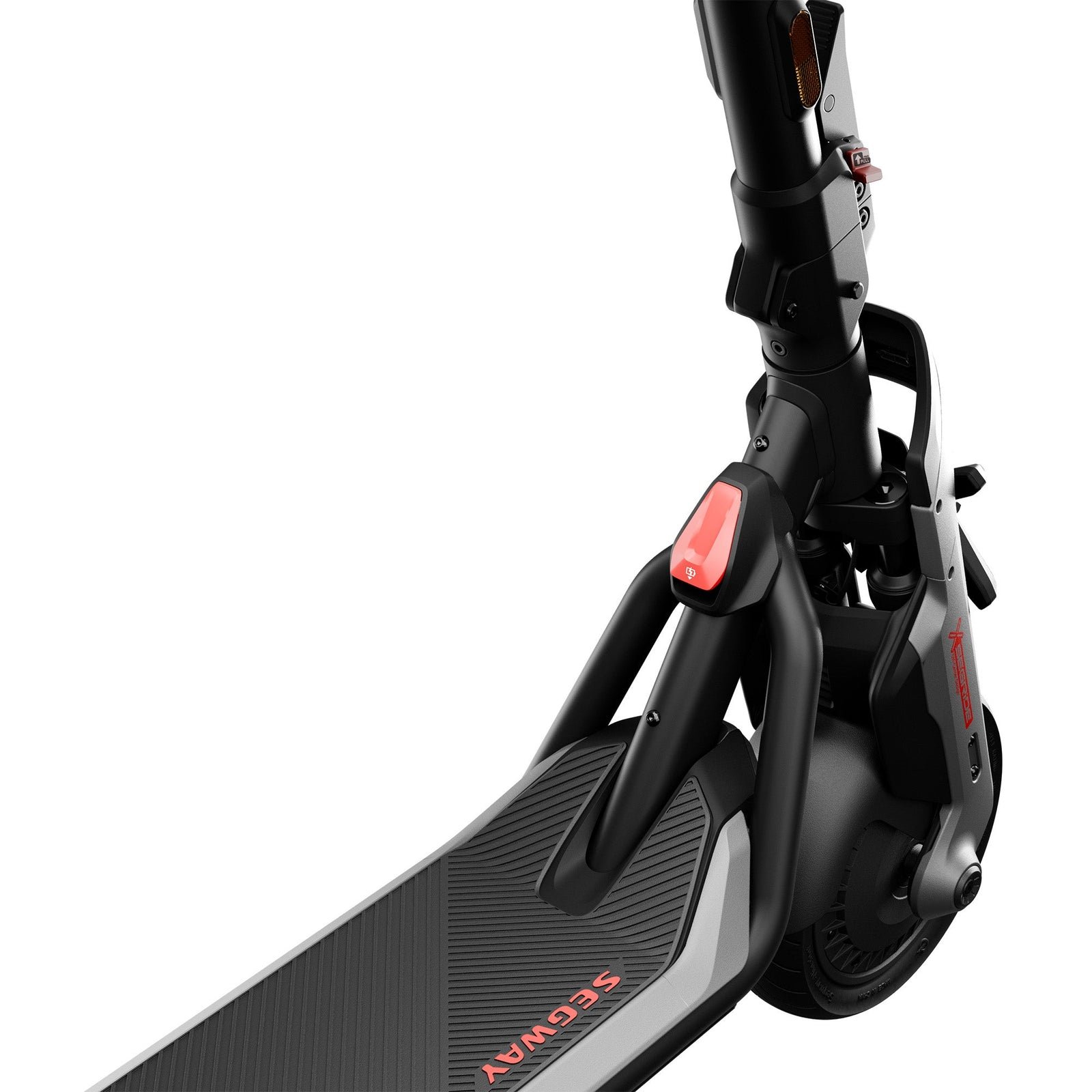 The rear wheel, deck and Segway branding on the GT3 SuperScooter