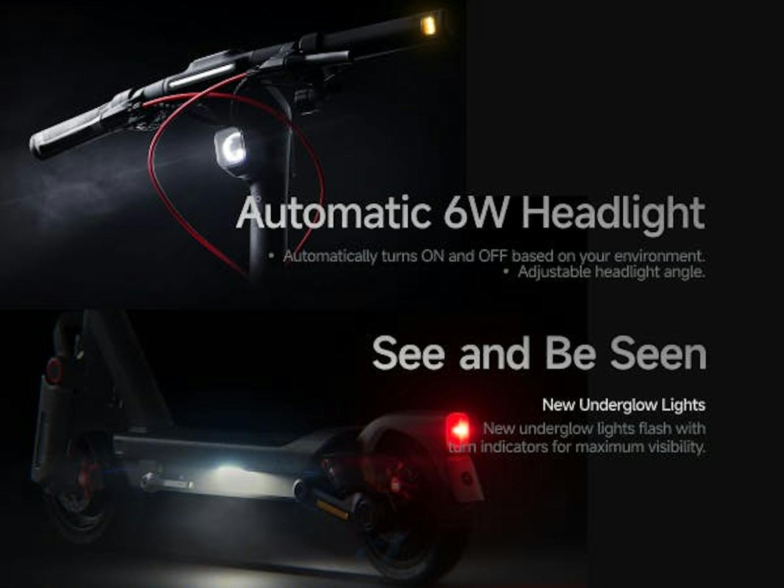 The automatic 6W headlight on the Segway Max G3 electric scooter