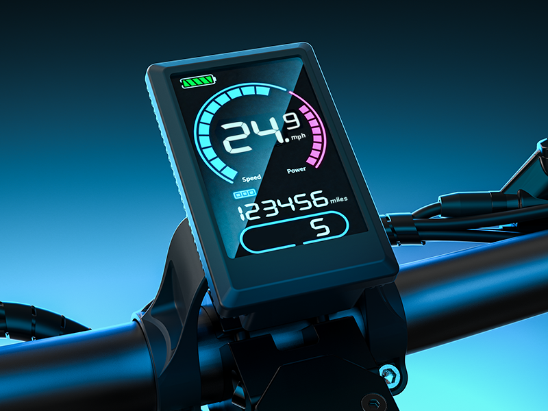 The 3.5-inch colour display on a Hiboy TITAN electric scooter showing speed and battery level