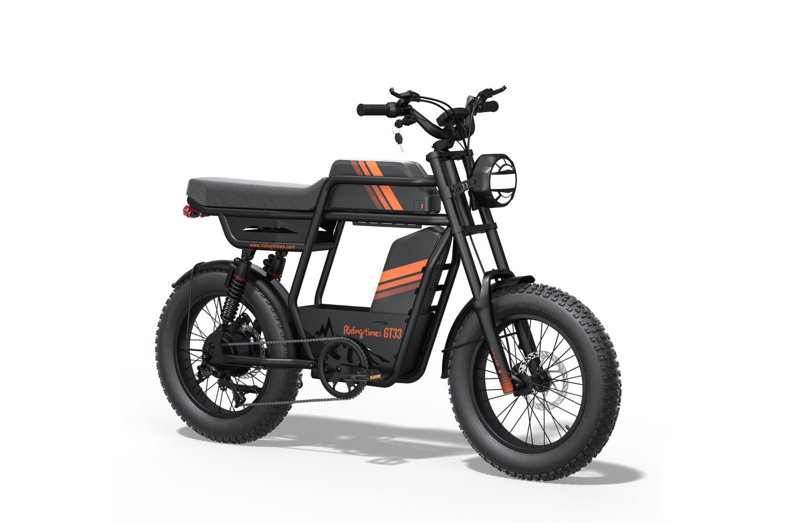 Riding’times GT33 cargo electric bike dual battery studio view from the front quarter