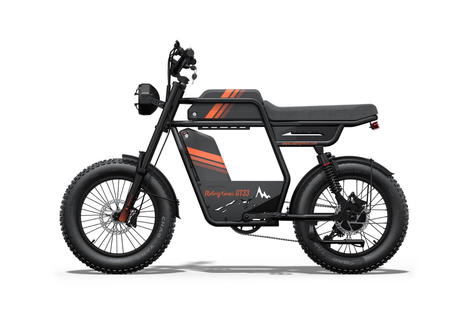 Riding’times GT33 cargo electric bike dual battery studio view from the left rear