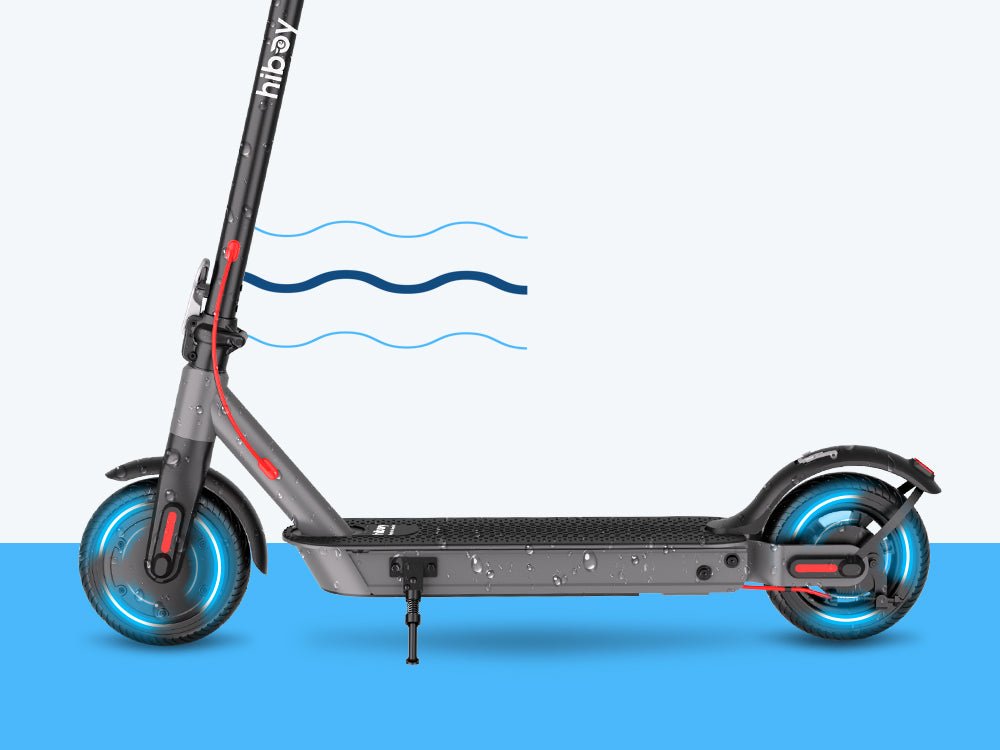Hiboy S2 Nova electric scooter splashed with water showing its water-resistant body