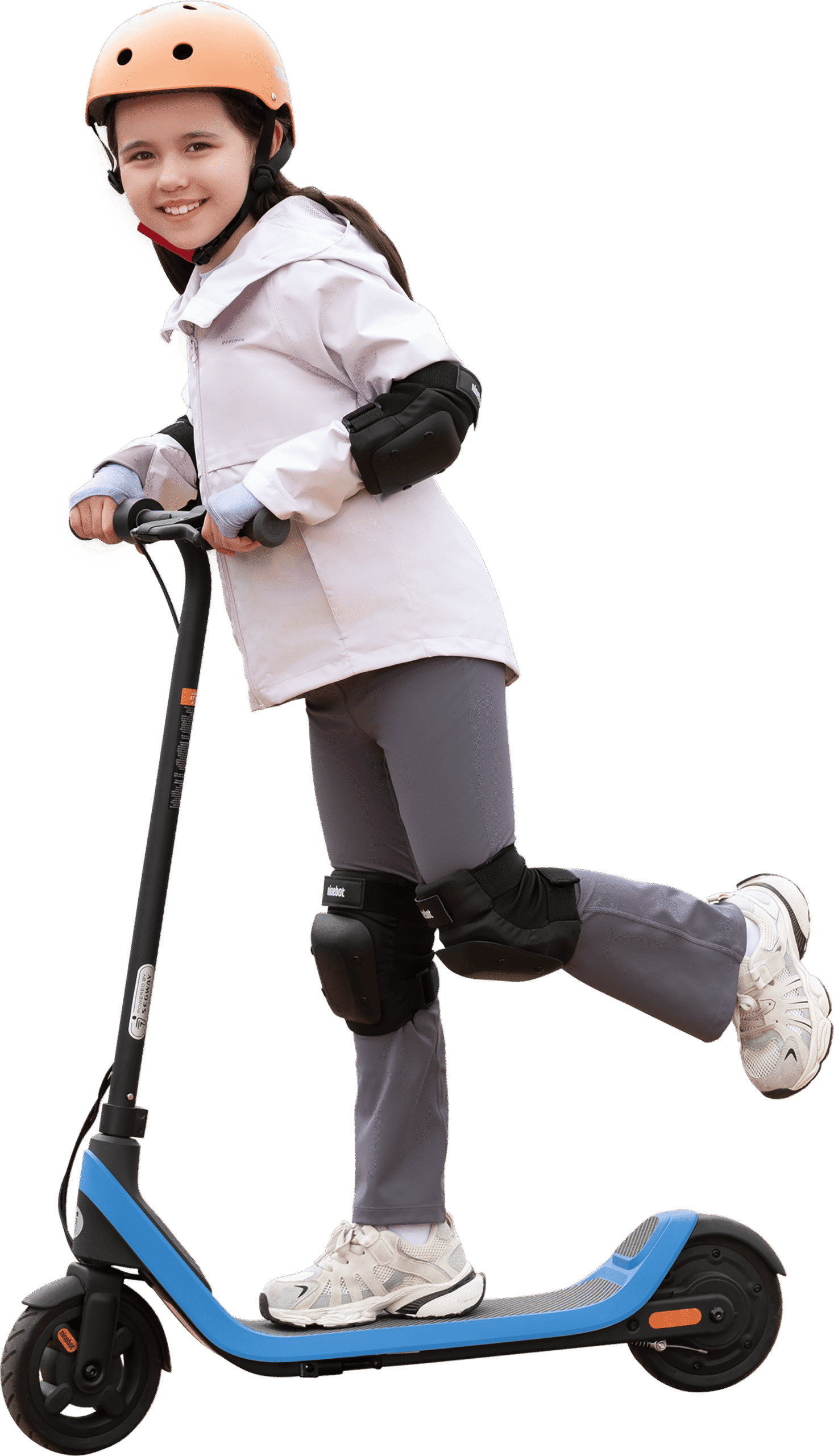 Girl kicking off on the Segway Ninebot C2 Lite in Power Assist mode