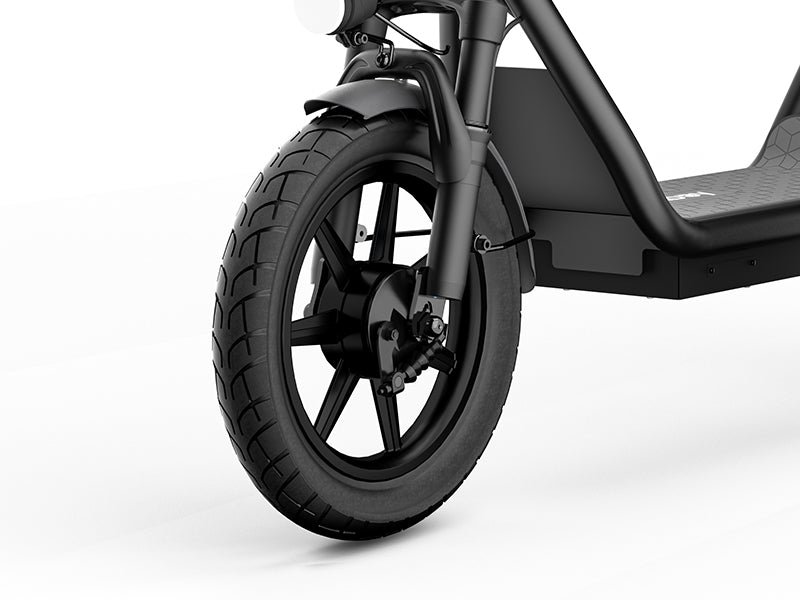 14-inch air-filled front tire and fork of the Hiboy U2 electric scooter