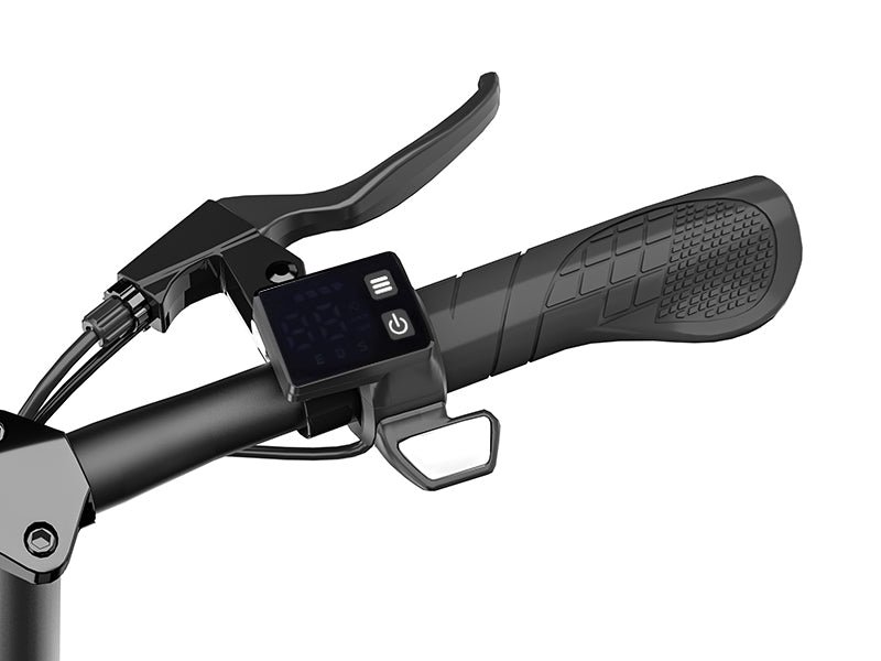Thumb throttle and compact display on the right grip of the Hiboy U2 electric scooter