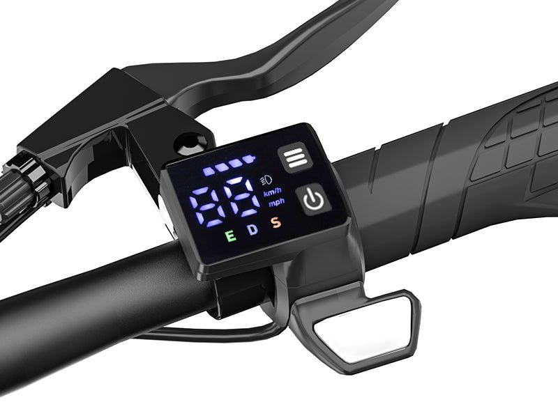 LED display of the Hiboy U2 electric scooter showing battery, speed and E D S modes