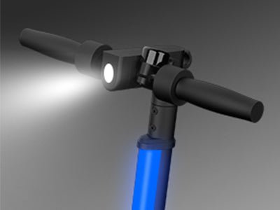 Headlight beam and blue stem light on the Hiboy S2 Lite electric scooter
