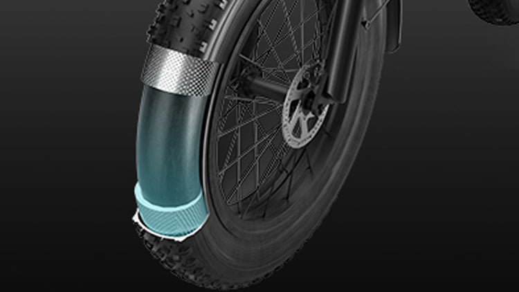20 by 4 inch knobby fat tire and disc brake on the Hiboy EX6 electric bike