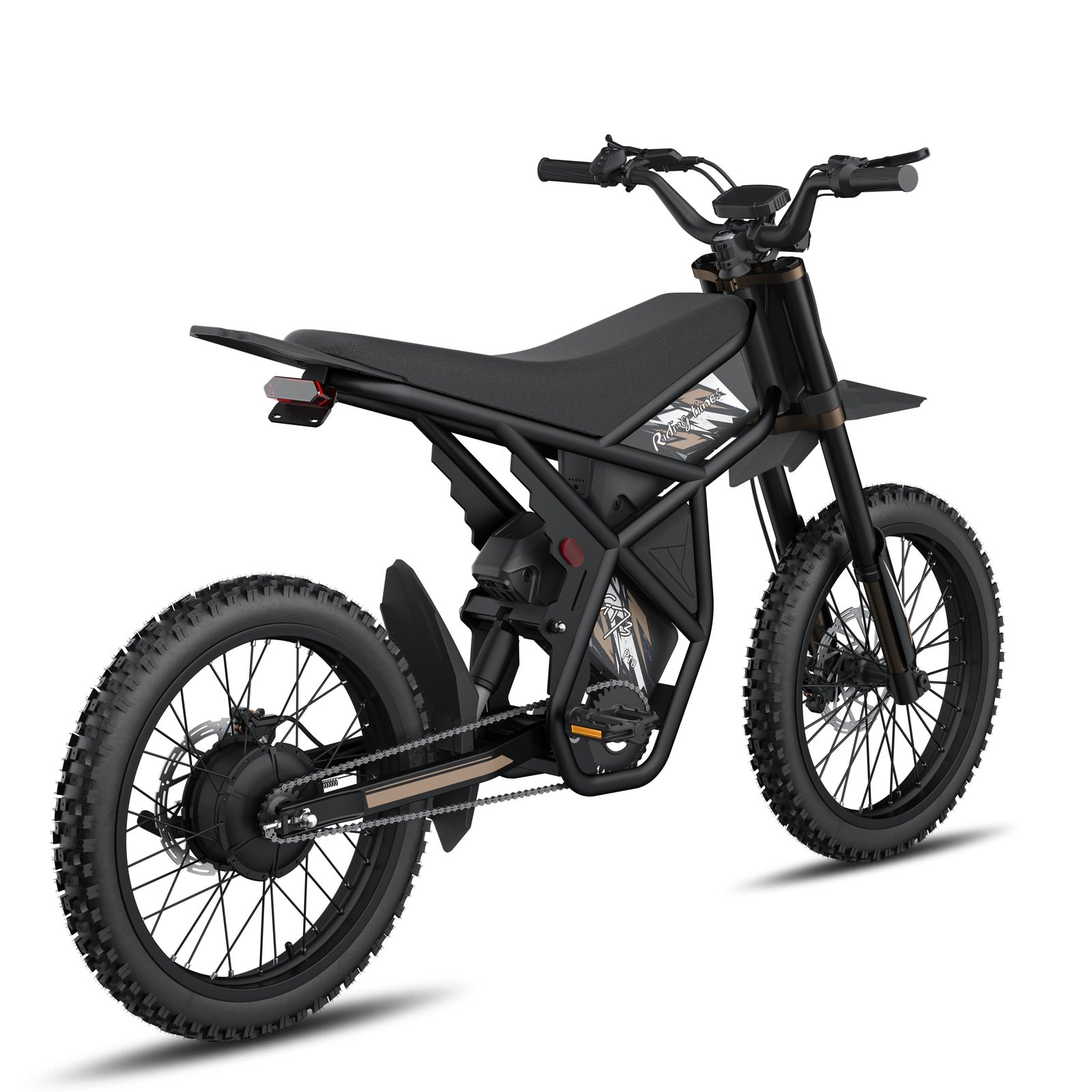Riding’times GT73 Pro electric motorbike studio view from the rear quarter