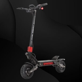 YUME Raptor electric scooter side view with red cooling fins