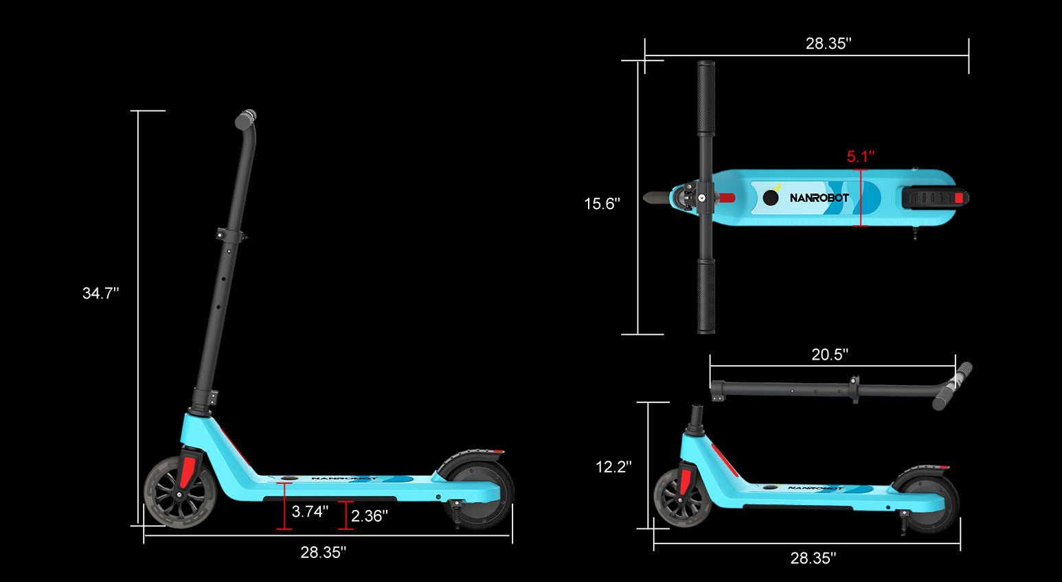Nanrobot K1 front wheels in Blue and Pink glowing side by side