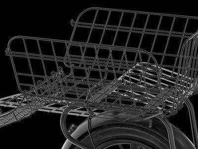 Folding wire cargo basket on the rear rack of the Hiboy ECOM 14 electric scooter