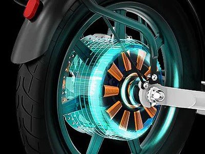 Cutaway of the rear hub motor on the Hiboy ECOM 14 electric scooter