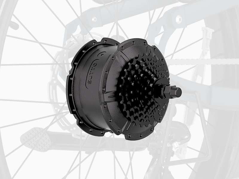 Render of the rear hub motor and 7-speed cassette on the Hiboy EX11 electric bike