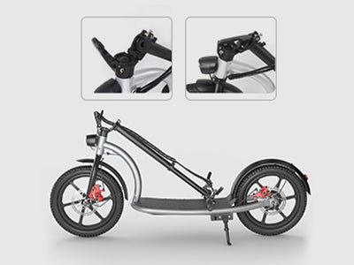 Hiboy VE1 Pro electric scooter folded with the stem latched, showing the two folding joints