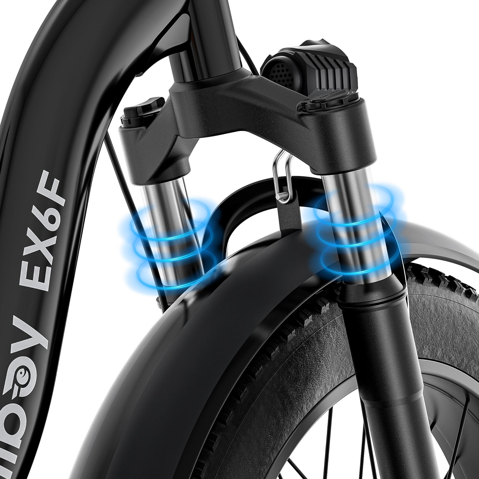 Hydraulic front suspension fork of the Hiboy EX6F folding electric bike with motion rings